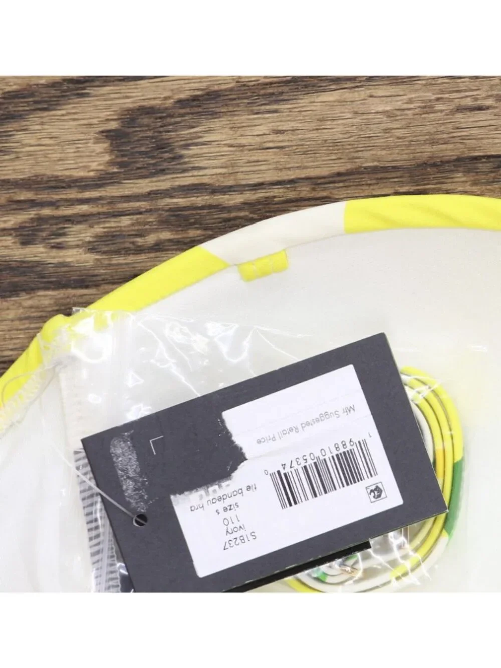 NWT Kate Spade Womens Tie-Front Bikini Top Bandeau Swim White / Yellow / Green S